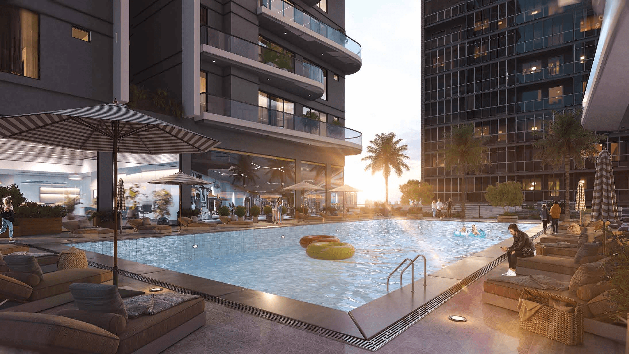 Rooftop infinity pool and lounge deck at a residential project in Callachi